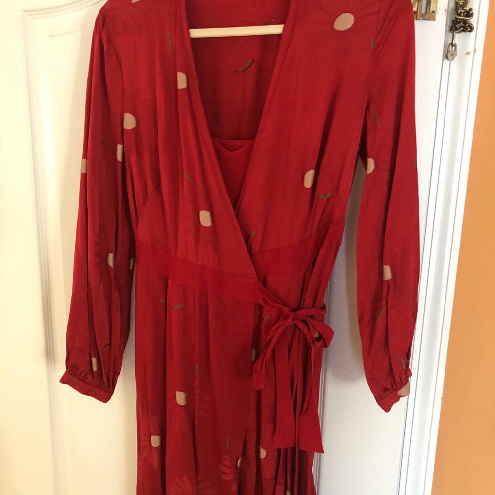 LK BENNETT RED FLOWER ELSPETH WRAP DRESS